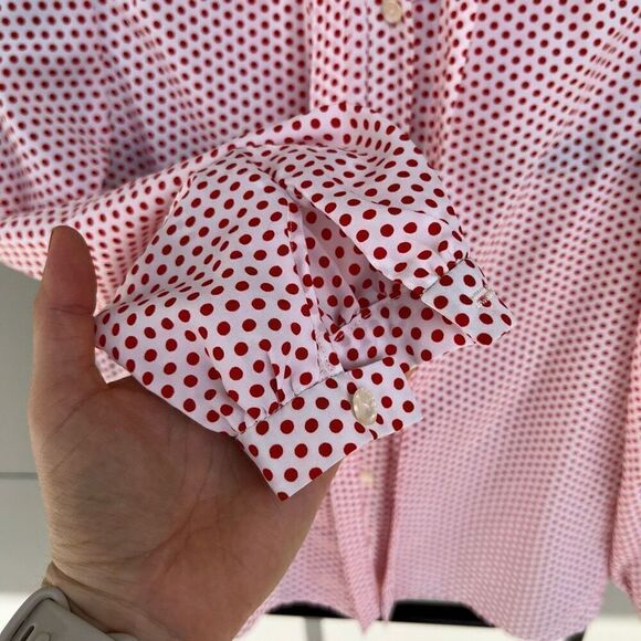 Vintage 1970s Red White Polkadot Pu*sy Bow Shirt Top Blouse, L, Janet Sloane - Picture 5 of 8